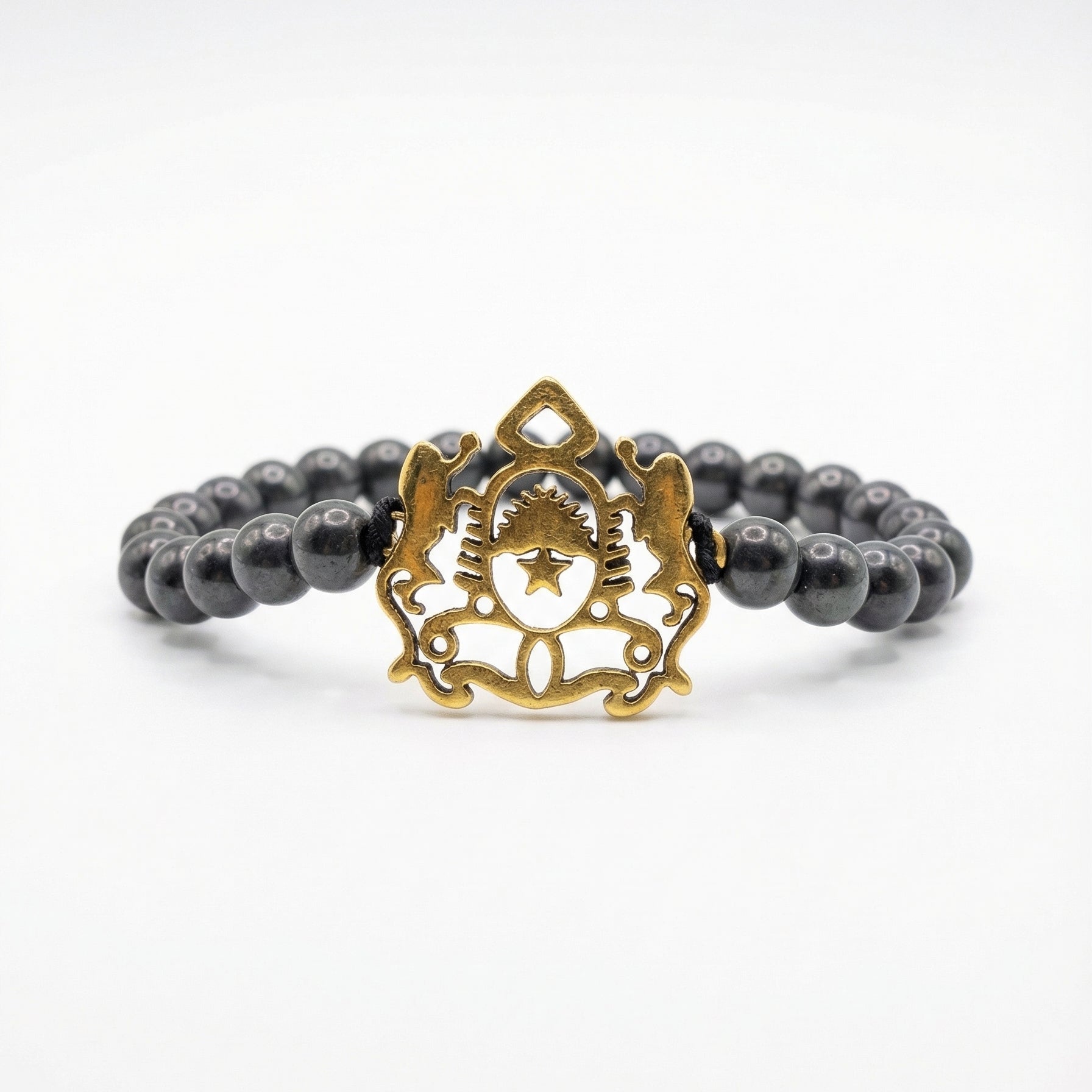 Black Beaded Bracelet with Moroccan Emblem Charm