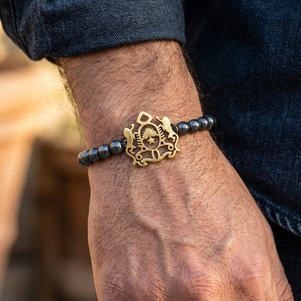 Black Beaded Bracelet with Moroccan Emblem Charm