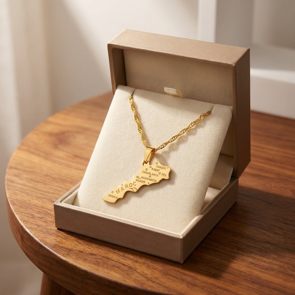 Collier carte du Maroc avec accessoires